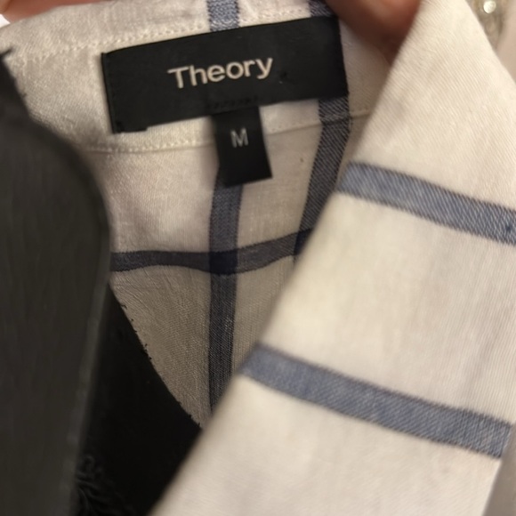 Theory White and Blue Checkered Shirt size medium - Picture 2 of 5
